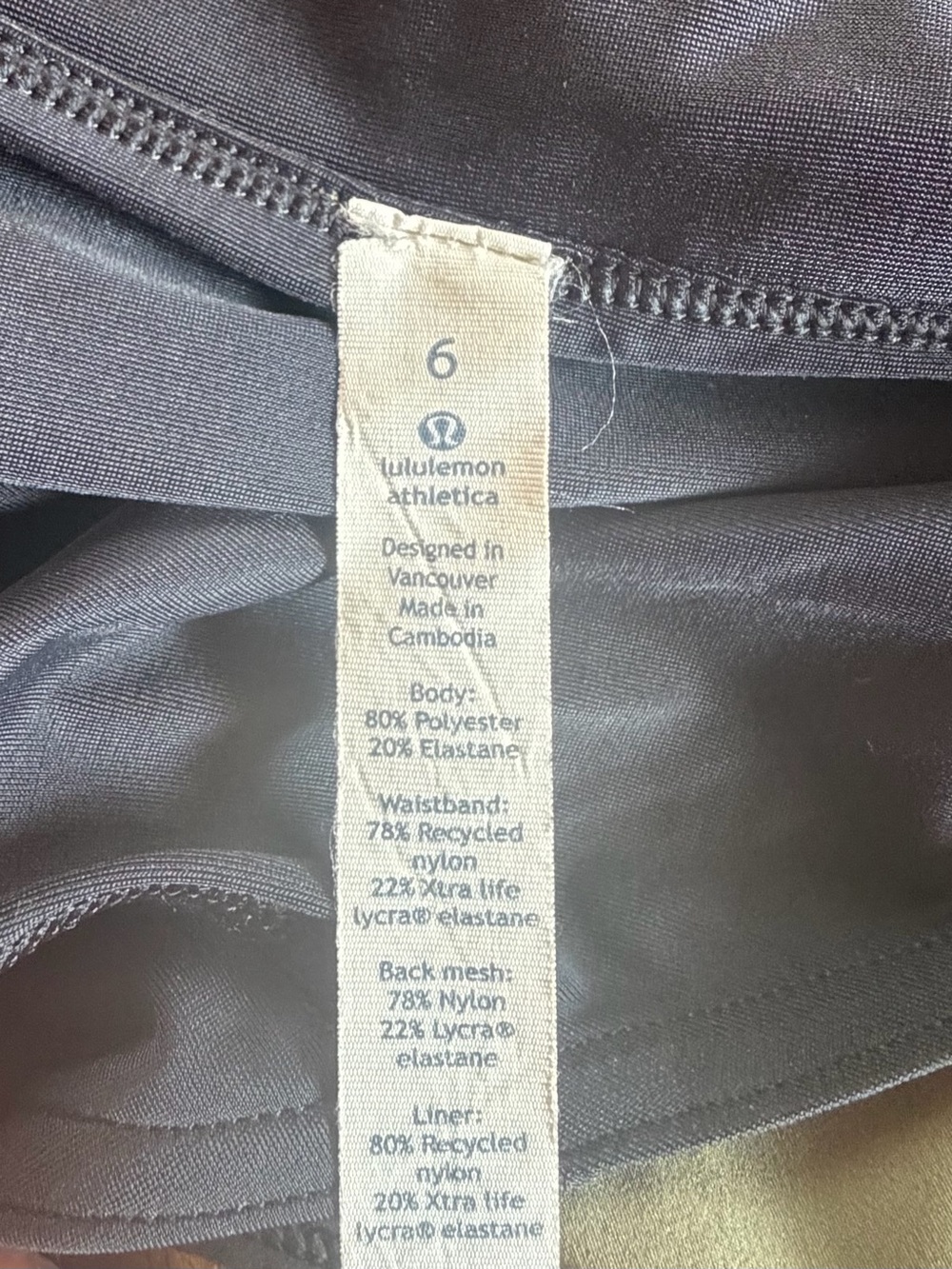 Lululemon Speed Shorts in the "Pop Cut Fatigue Green Black" Size 6 - Picture 3 of 5